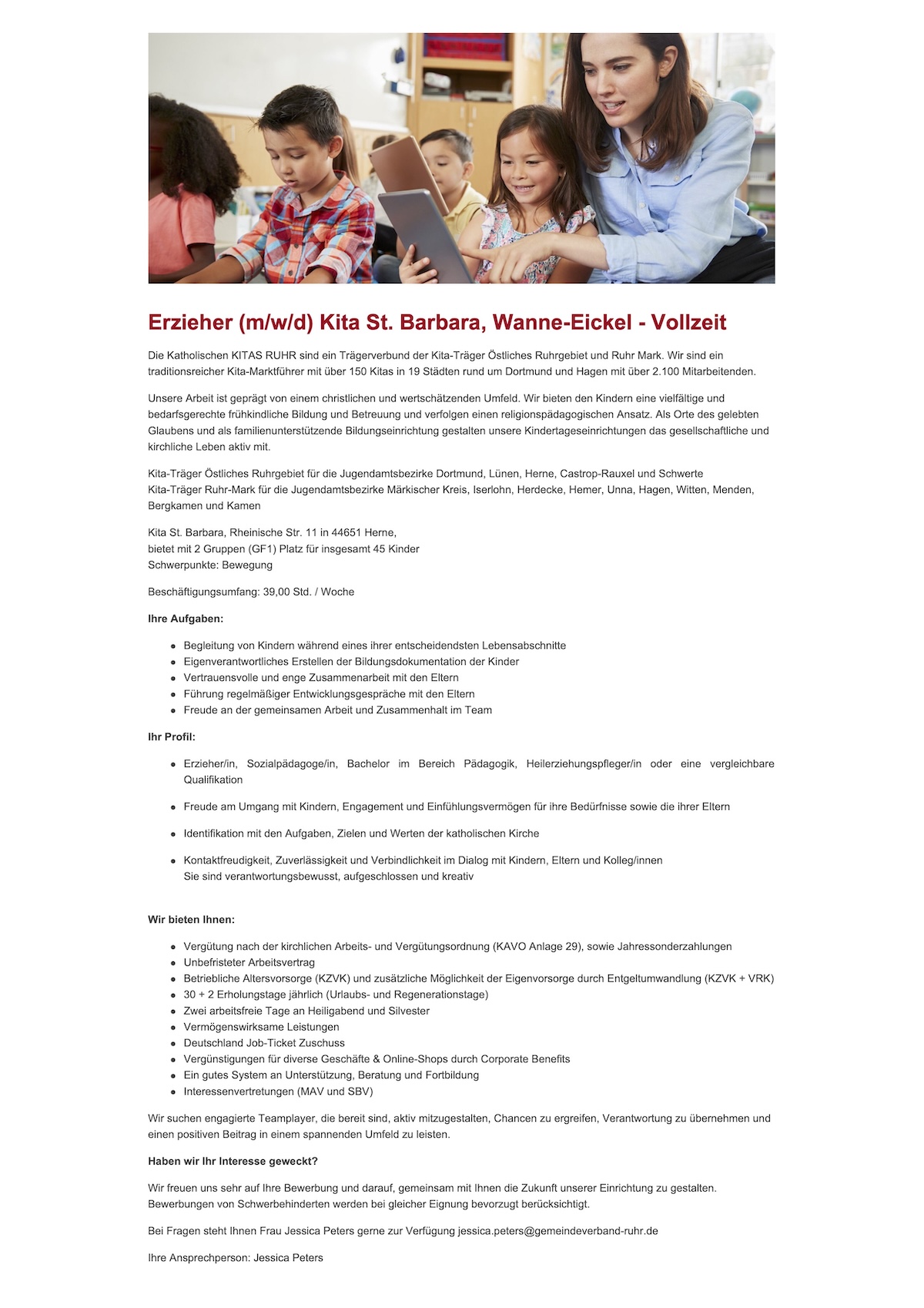 Erzieher mwd Kita St. Barbara Wanne Eickel Vollzeit